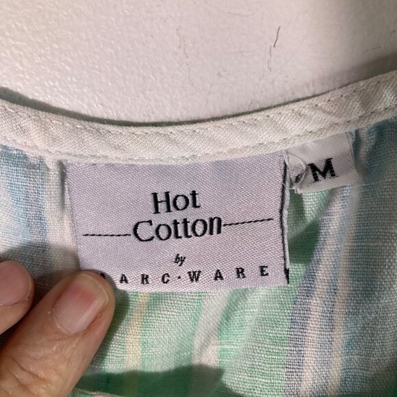 Womens Hot Cotton Striped Tank Top Green Yellow White M Linen Flaw - Picture 7 of 10